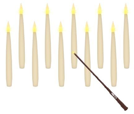 Spetebo Schwebende LED Kerzen warm weiß mit Zauberstab Fernbedienung - 10er Set - Stabkerzen zum Hängen Batterie betrieben mit Timer