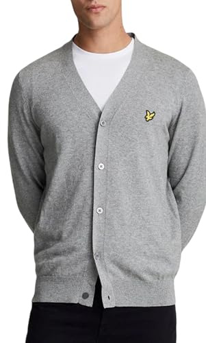 Lyle & Scott Mens Cotton Merino V Neck Cardigan (L) (Mid Grey Marl)