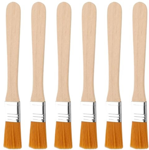 Set de 6 pinceaux, petits pinceaux plats pour le bricolage peinture murale vernis teinture colle plâtre, pinceaux en nylon, pinceaux plats avec manches en bois