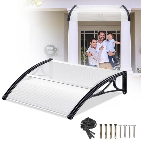 Peviasot Auvent pour Porte d'entrée 100x120 cm, Auvent à Arcades Transparent Polycarbonate auvent à Arcades 6 mm et Aluminium, pour l'extérieur Protection Solaire Résistant à la Pluie et à la Neige