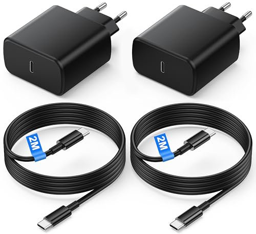 45W Cargador Samsung Carga Rapida, 2Pack USB C Cargador Rapido con 2M Cable para Samsung Galaxy S25/S24/S23/S23+/S23 Ultra/S22/S21/S20/Note20/A73/A53/S10, Tipo C Cargado Cabezal Negro
