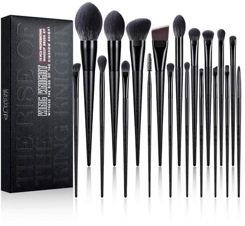 Pinceau de maquillage, EIGSHOWBEAUTY 19 PCS Ensemble de pinceaux de maquillage synthétique Premium Foundation Contour Blush Concealer Fard à paupières Blending-Noir