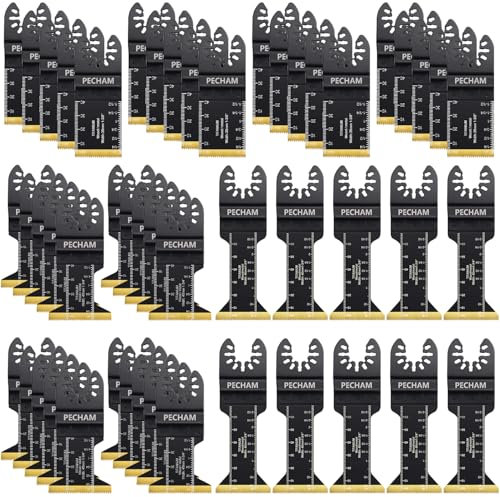 PECHAM 50PCS Titanium Oscillating tool Accessories, Universal Quick Release Multitool Blades Kit for Cutting for Hard Material Nails Wood Plastic Fit Dewalt Milwaukee More Oscillating Tools