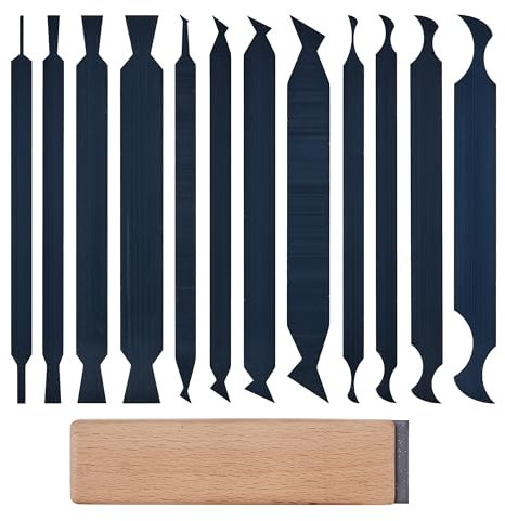 New Cabinet Scraper Cards asnd Cabinet Scraper Burnisher with 12 Piece Multi-Shaped Scraper Set Suitable for Various Small Space and Small-Sized Tasks(12 Different Scraper Cards + 1 Burnisher)