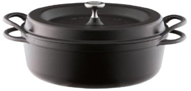 Vermicular Oven Pot | Non-Toxic Enameled Cast Iron Pot | 26cm Shallow (3.9 Qt) | Oven-safe | Induction-compatible | Dutch Oven | Made in Japan | Serves 3-4 | Matte Black