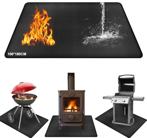 Esterilla para barbacoa, protección del suelo, base ignífuga, 100 x 180 cm, esterilla de protección contra el calor, alfombrilla de protección contra incendios, alfombrilla para barbacoa, alfombrilla