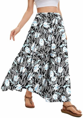 WUWUSKY Rock Damen Sommer Maxi Rock Elegant Lang Hohe Taille Sommerrock Casual A-Line Freizeitrock mit 2 Taschen