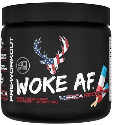 Bucked Up Woke AF Pre-Workout Powder | Performance Drink with Caffeine, Beta-Alanine, & L-Citrulline | Sugar-Free, Paleo-Friendly | Rocket Pop Flavor | 40 Servings