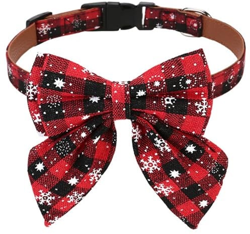 GUOYOU Hundehalsband Weihnachten Verstellbare Halsband Geschenk Katzenhalsband Weihnachten 1.5 * 35CM Schleifen Weihnachtens Hundehalsband Abnehmbar Schleife für Katzen, Kleine Hunde, Medium Hunde(S)