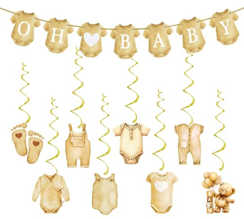 Oh Baby Banner, neutrale Willkommens-Babyparty-Papier-Wimpelkette mit Wirbel, hängende Girlande, Babypartys, Hintergrunddekorationen