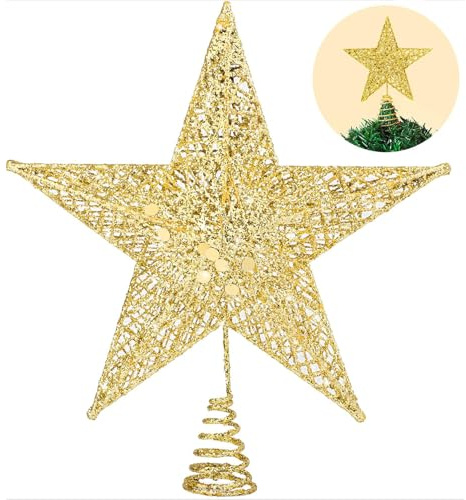 Stern Christbaumspitze 20cm Baumspitze Spitze Aufstecker für Tannenbaum Tannenbaumspitze Weihnachtsbaum Weihnachten (Gold)
