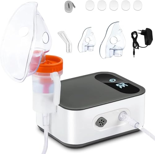 Compressor Nebulizer for Adults Kids Household, Portable Quiet Ultrasonic Inhaler with 2 Masks and 1 Mouthpiece Adjustable Time and Speed, Intended for Home Travel Use