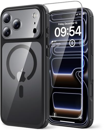 TAURI für iPhone 17 Pro Hülle 6,3 mit Schutzfolie - Schwarz | Kompatibel mit MagSafe, Vollständiger Kameraschutz, Stoßfest Militärstandard Magnetisch Handyhülle