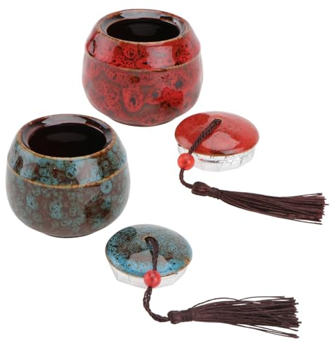 Holibanna 2 Stück-pack Keramik Teedosen mit Deckel Tragbare Teebehälter für Losen Tee und Süßigkeiten Feuchtigkeitsbeständig Retro Aufbewahrung für Zuhause und Teestuben