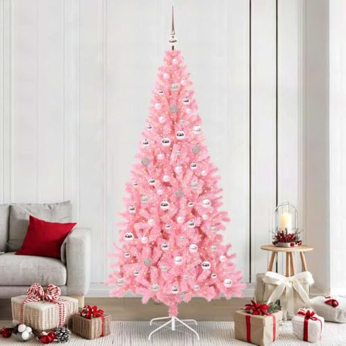 Albero di Natale 240 cm PVC rosa 300 LED bianco caldo con supporto conico per interni ed esterni, albero di Natale artificiale