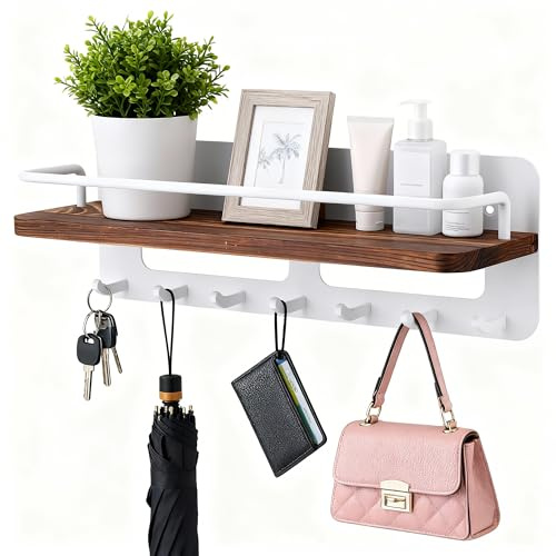 Zocipro Schlüsselbrett mit Ablage, Dekoratives Schlüsselhalter mit 7 Haken, Schlüsselbrett Holz Ohne Bohren, Wandmontage Schlüsselablage Organizer für Eingang, Flur, Wohnzimmer, Schlafzimmer
