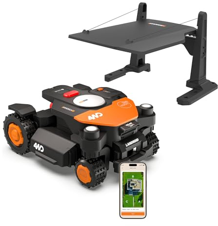 Worx Landroid Vision Cloud WR340E 4WD Robot Tagliaerba con Garage, Senza Filo Perimetrale per 600 m², (Evitamento Ostacoli AI, Navigazione VSLAM + RTK Cloud, Pendenza 84%, Mappatura Automatica)