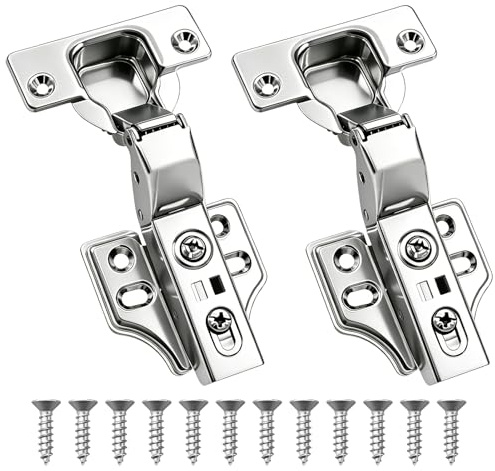 Inset Large Crank Arm Hinge 35mm Cup 110° Opening Soft Close | Quiet Damping Concealed Cabinet Hinge Furniture Hardware Replacement with Screws for Kitchen Wardrobe Cupboard Doors, 2 Pack