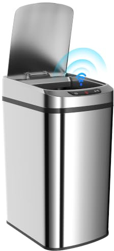 HOMCOM Poubelle de cuisine automatique 12 L en acier inoxydable Argent | Poubelle à Capteur de Mouvement sans Contact avec Couvercle, Anti-traces de Doigts, pour Maison Salon Bureau