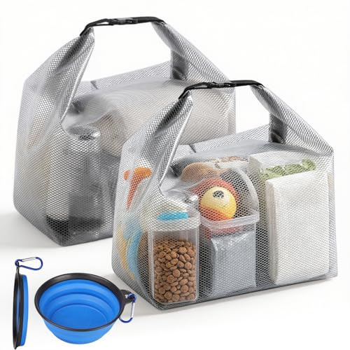 NEUSID 2 Pack Dog Food Travel Bag Roll-Top Closure, 7.7 L Dog Food Containers for Dry Food with 2 Foldable Bowls for Car Trips, Camping