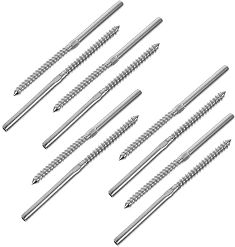 UPKOCH 10pièces Vis Tire-fond à Double Filetage Inoxydable Résistante Corrosion pour Système de Garde-corps Câble Tige Filetée pour Poteau Bois Ancrage Câble Acier Inox Vis Terrasse