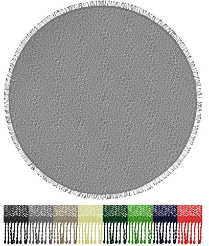 Brandsseller Gartentischdecke Ø 140 cm Tischdecke mit Fransen Outdoor Tischtuch rund Weichschaum für Garten, Terrasse, Balkon wetterfest rutschfest - Hellgrau