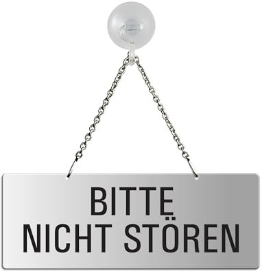 OFFORM DESIGN Hängeschild Bitte Nicht Stören 175x65 mm mit Saugnapfhaken Aluminium Silber-matt eloxiert Text einseitig Metallkette Nr.31044-ES