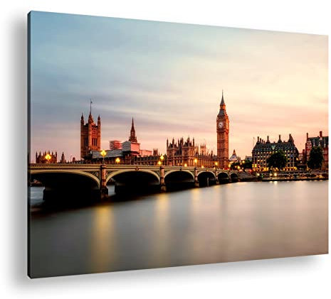 deyoli Skyline von London Format: 60x40 als Leinwandbild, Motiv fertig gerahmt auf Echtholzrahmen, Hochwertiger Digitaldruck mit Rahmen, Kein Poster oder Plakat
