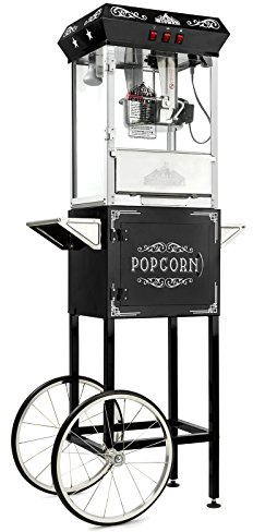 Olde Midway Máquina de palomitas de maíz estilo vintage con carrito y hervidor de agua de 10 onzas