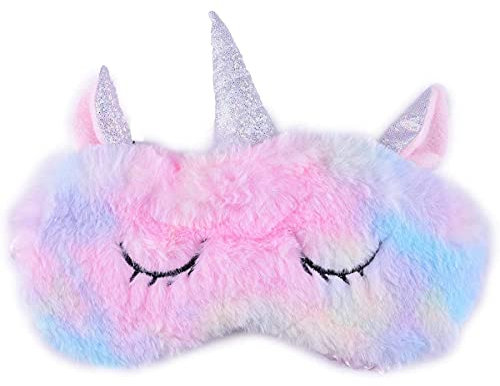 Ulife Mall Niedliche Einhorn Schlafmaske Seide Plüsch Augenbinde, Schlafmaske Augenmaske Augenabdeckung für Mädchen Jungen Frauen Männer Kinder Zuhause Schlafen Reisen (Regenbogen)