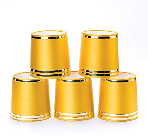 5x Fuloon Lampenschirme für Kerze Kristall Kronleuchter Wandleuchte Hängelampe Stoff Lampenschirm (gold)