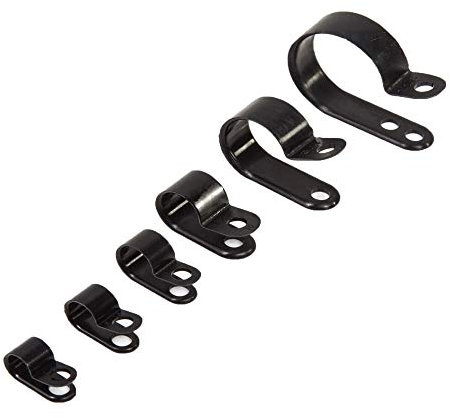 UKCable-Ties - 100 Pack - Black P Clip Plastic Nylon Hose Pipe Hook Cable/Wire/Tubing Wall Clamp/Mount