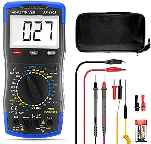 Automotive Multimeter AP-770J Auto Digital Multimeter manueller Streckenauto-Multitester Voltage Detector mit Durchgangsprüfung,Hintergrundbeleuchtung,Tach/RPM,Dwell,Widerstand und Temperaturmessung