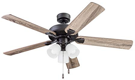 Portage Bay Ceiling Stannor 52 Bronze Indoor Fan with Frosted 3 Light LED Multi Arm E26/A15 Bulb and Pull-Chains, Traditional Style, 5 Reversible Barnwood/Northern Ebony Blades, 51434
