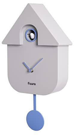 FISURA - Graue, Blaue und weiße Kuckucksuhr. Wanduhr modern. Kuckuckuhr Schwarzwalduhr. 3 AA-Batterien Nicht enthalten. 21,5 x 8 x 41,5. ABS-Kunststoff.