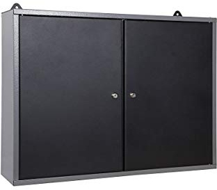 MetallMOBELL- MB002 Wandschrank aus Metall, 80x60x20 cm, 2 Schränke mit Schloss und Schlüssel, Regal und Flanellplatte (grau/schwarz)