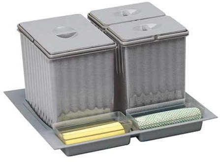 AZERODESIGN - Cubo de Reciclaje para Interior - 1 Cubo de 14L y 2 Cubos de 6,5L - Ancho Módulo 60-25x49x54 cm - Base Recortable en Anchura y Fondo - Color Gris - Material de Plástico PVC