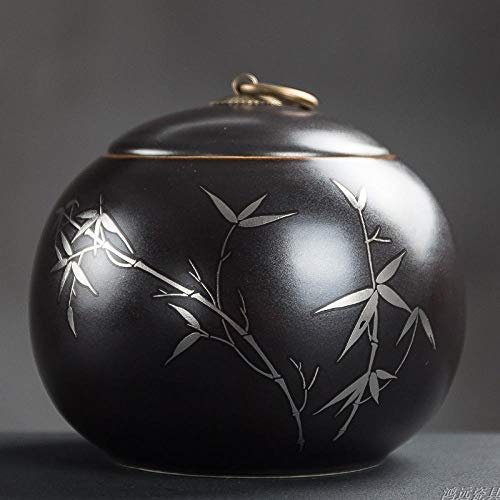 Tea Caddy Tea Cans Tea Storage Coffee Storage Jar Retro Tea Cans, Large Half-Catty Sealed Cans, Copper Buckle Ceramic Wake-Up Tea Cans, Pu'Er Black Tea Cans-Vintage Maolin Xiu Bamboo Silver