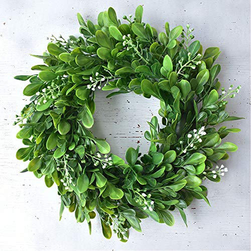 30cm künstlicher grüner Kranz dekorativer Wandkranz Tür Kranz,Türkranz, künstliche Pflanzengirlande mit Blumen und grünen Blättern für Haustür Wand Kamin Fenster Hochzeit im Freien