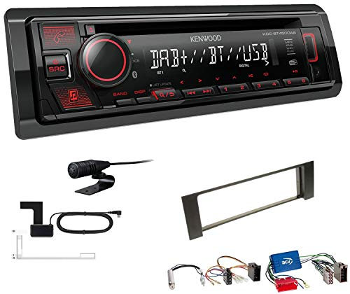 Kenwood KDC-BT450DAB 1-DIN DAB Autoradio Bluetooth CD USB AUX Einbauset kompatibel mit Audi A4 Cabrio 2002-2006 schwarz