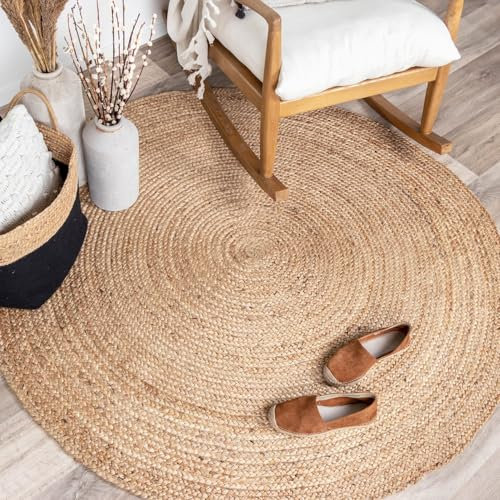 FRAAI | Home & Living Jute Teppich Rund - Fair Natur - Jute - Flachgewebe - Einfarbig - Boho, Modern - Wohnzimmer, Esszimmer, Schlafzimmer - Carpet