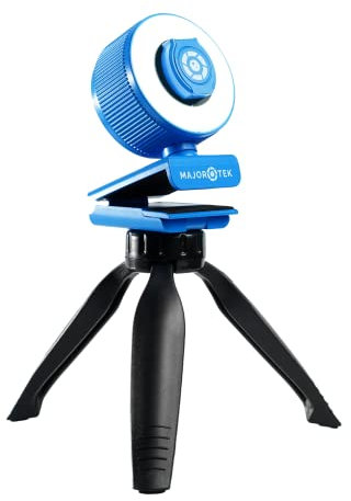 MAGGIORE LUXURY Webcam Qualità 2K Ultra Risoluzione Funny Webcam Blue Certificazione CE e ROHS Luce Led Regolabile Ad Anello Privacy Cover Treppiede Webcam Pc con Microfono