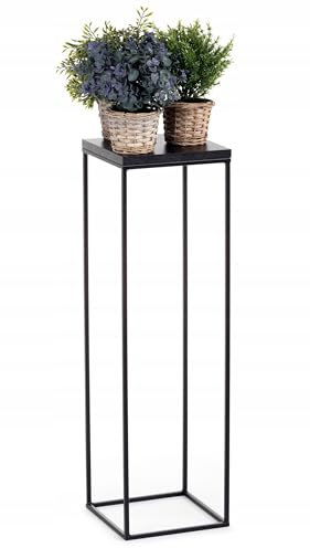 HowHomely Pflanzenständer Metall 80 cm Hoch - Stabiler und Fester Blumenhocker im Loft Stil - Blumenständer mit Schwarz MDF-Platte für die Innendekoration