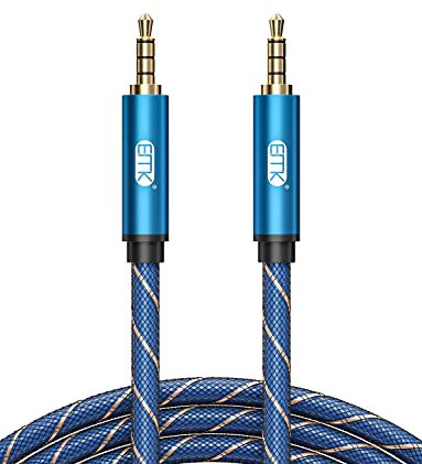 EMK Cavo AUX TRRS a 4 poli 3,5 mm Cavi Stereo Jack Cavo Audio Maschio a Maschio Cavi AUX intrecciato nylon per altoparlante bluetooth, smartphone, cuffie, auto (4 Poli Jack 3,5, 3 m)