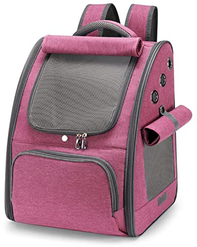 ALLSOPETS Hunderucksack Faltbarer Haustier Rucksack für Hunde und Katzen Atmungsaktive Haustier Tragetasche mit Sonnenschutz Geeignet für Reise Camping Wandern (Beerenrosa)