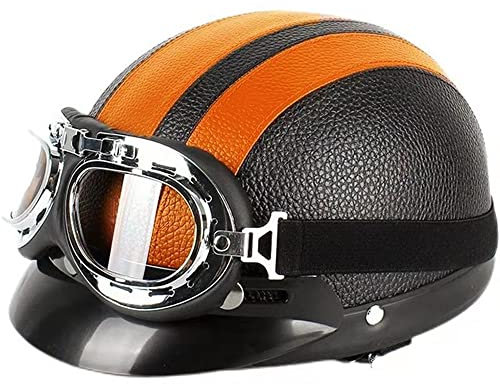 Casco Moto Mezzo Casco Aperto Con Occhiali E Sciarpa, Casco Stile Tedesco Vintage Per Uomini E Donne Approvato DOT/ECE Casco Moto Scooter Skateboard (55-62 Cm)
