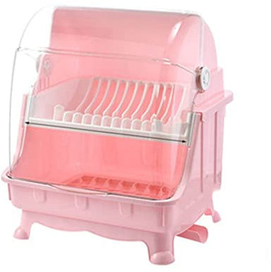 TOMYEUS Sideboard Wohnzimmer Geschirr Aufbewahrungsbox Küche Großkapazität mit Abdeckungsgeschichten Essstäbchen Staubdichte Schüssel Rack Geschirrschrank Beistellschrank (Color : Pink)