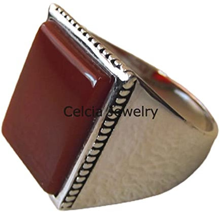 Natürlicher Karneol-roter riesiger Edelstein-Rechteck-flacher klassischer Ring, Siegelring für Herren, atemberaubender Ring, Statement-Ring, teurer antiker Ring, Vatertagsgeschenk (Karneol)