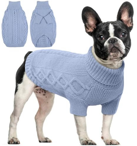 Hjumarayan Hundepullover - Schlicht & Elegant Pullover Hund, Warme Hundepullover Mittelgroße Hunde mit Geschirrloch für Leine, Schöner Hundepulli mit Beinen für Französische Bulldogge (Blau M)