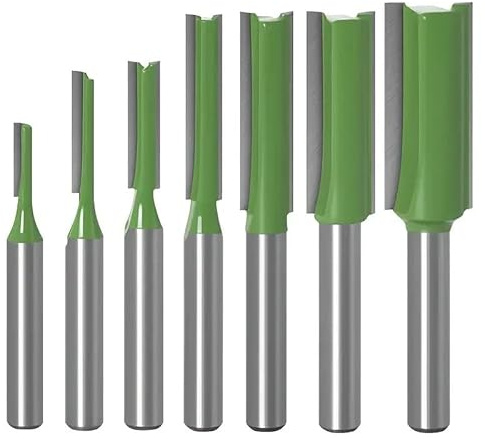 7PCS Straight Cut Router Bit Set, 1/4 Shank Double Flute Straight Router Bits, Cemented Tungsten Carbide Router Bit Milling Cutting for Woodworking Engraving Trimming